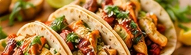 Tacos de pollo con salsa de aguacate